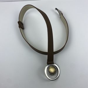 Chico’s Brown Belt Silver Tone Buckle W/Gold Tone Hammered Center Hook Closure